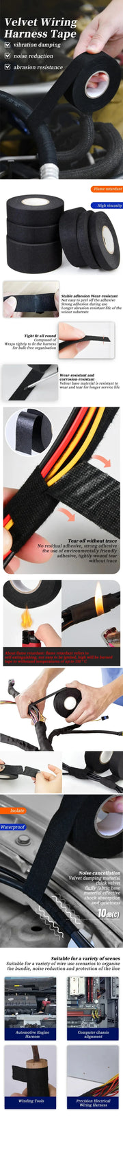 Insulated tape, heat-resistant wire harness protection, waterproof tape 9/15/50mm, automotive wire harness wiring sheath
