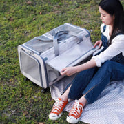 Pet Stroller Suitcase Telescopic Handle Pet Carriage Mesh Panels Animal Transport Cart Top Opening Ventilated for Outdoor Travel