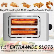 Stainless Steel Toaster – Household Appliance 2-slice Sandwich Toaster Rapid Heating; Portable Automatic Pop-up; Multi-function