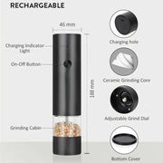 USB Electric Automatic Mill Pepper And Salt Grinder With LED Light Adjustable Coarseness Partner Grinders Kitchen Cooking Tool