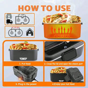 Dual‑Use Electric Heated Lunch Box, 12V Car & Home Plug‑in Food Warmer, 304 Stainless‑Steel Portable Heating Bento Box with Insulated Bag, Fast Heating Food Container for Office, Car, Travel
