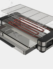 Stylish AMERZIS stainless steel electric grill for indoor and outdoor use, 110-130V American plug with temperature control and removable surface brush, ideal for cooking steaks and vegetables