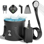 Upgrade 6000mAh Rechargeable Portable Camping Shower, 5 Gallon Collapsible Bucket, LED Display, Multiple Spray Modes, Hiking