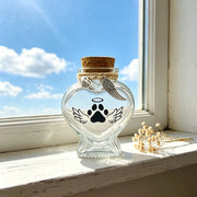 Pet Memorial Gift for Loss of Dog or Cat, Heart Shape Glass Jar & Bottle for Fur Hair Whiskers or Ashes Keepsake Urn with Cork