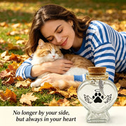 Pet Memorial Gift for Loss of Dog or Cat, Heart Shape Glass Jar & Bottle for Fur Hair Whiskers or Ashes Keepsake Urn with Cork