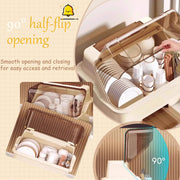1 Pack Cream Dish Drying Rack with Lid Space Saving Dust Proof Kitchen Storage Box Utensil Organizer with Drainage Plate 14.2 X 11 X 11.4 Inch