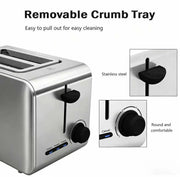 Stainless Steel Toaster – Household Appliance 2-slice Sandwich Toaster Rapid Heating; Portable Automatic Pop-up; Multi-function