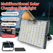 Portable Solar LED Flashlight USB Rechargeable Camping Light with Battery Indicator for Outdoor & Emergency Use