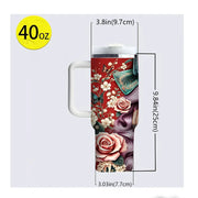 40oz Tumbler with Handle, Sugar Skull Half Face Woman Rose Floral Print Cup, Suitable for Hot And Cold Drinks, Ideal for Women Daily Use Outdoor Travel And Camping In All Seasons
