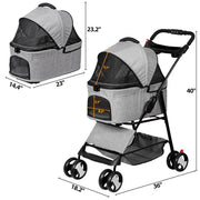 Convertible 3-in-1 Pet Stroller for Dogs and Cats, with 4 Wheels, Removable Basket, Cup Holder, Ideal for Small to Medium Pets (