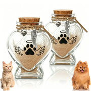Pet Memorial Gift for Loss of Dog or Cat, Heart Shape Glass Jar & Bottle for Fur Hair Whiskers or Ashes Keepsake Urn with Cork