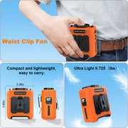10000mAh Waist Fan Portable Handheld Hanging Neck Fan Ultra-Strong Wind with Phone Charging LED Light For Outdoor Camping Travel