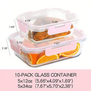 10 Pack Glass Meal Prep Containers, Food Storage Containers With Lids Airtight, Glass Lunch Boxes, Microwave, Oven, Freezer And Dishwasher