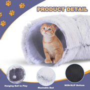 Winter New Arrival Plush Cat Tunnel Bed Foldable Two-in-One Round Warmth Pet Nest Thickened Cozy Cuddly Cat Hideaway