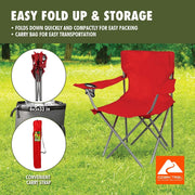 Foldable Camping Chair Quad with Cup Holder Portable Outdoor Picnic Beach Fishing Seat Bright Red