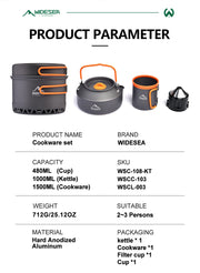 Camping Tableware Outdoor Cookware Set Pots Tourist kettle coffee cup filte Kitchen Equipment Gear Utensils Hiking Picnic Travel