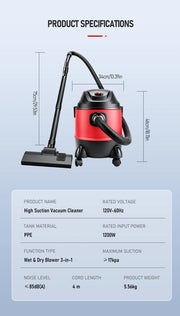 AIRAJ 5 Gallon Electric Vacuum Cleaner Set 120V 1200W High-power Dry Wet Blow Vacuum Cleaner Dusting Machine Household Cleaner