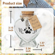Pet Memorial Gift for Loss of Dog or Cat, Heart Shape Glass Jar & Bottle for Fur Hair Whiskers or Ashes Keepsake Urn with Cork