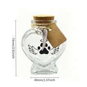 Pet Memorial Gift for Loss of Dog or Cat, Heart Shape Glass Jar & Bottle for Fur Hair Whiskers or Ashes Keepsake Urn with Cork