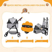 Convertible 3-in-1 Pet Stroller for Dogs and Cats, with 4 Wheels, Removable Basket, Cup Holder, Ideal for Small to Medium Pets (