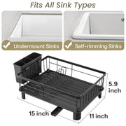 Dish Drying Rack - Space-Saving Dish Rack for Kitchen Counter, Stainless Steel Dish Drainer with Utensil Holder and Drainboard