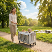 Pet Stroller Suitcase Telescopic Handle Pet Carriage Mesh Panels Animal Transport Cart Top Opening Ventilated for Outdoor Travel