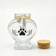 Pet Memorial Gift for Loss of Dog or Cat, Heart Shape Glass Jar & Bottle for Fur Hair Whiskers or Ashes Keepsake Urn with Cork
