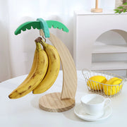 Wooden Banana Rack Hanging Kitchen Rack Simulated Leaf Decorative Fruit Vertical Storage Rack with Hook Kitchen Decoration