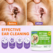 SIKEZHAN 50 Count Pet Ear Cleaning Finger Wipes, Safe Gentle Soft Pre-Moistened Wiping Sleeves for Dogs Cats Wax Dirt Remover