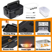 Dual‑Use Electric Heated Lunch Box, 12V Car & Home Plug‑in Food Warmer, 304 Stainless‑Steel Portable Heating Bento Box with Insulated Bag, Fast Heating Food Container for Office, Car, Travel