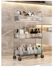 Mobile Shelf with Wheel Multi-Layers Storage Rack Home Trolley for Snacks Cosmetic Sundries Organizer 2/3/4 Tiers Rolling Cart