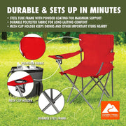 Foldable Camping Chair Quad with Cup Holder Portable Outdoor Picnic Beach Fishing Seat Bright Red