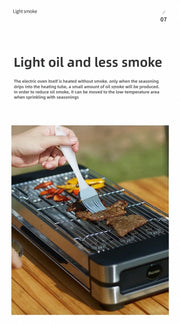 Stylish AMERZIS stainless steel electric grill for indoor and outdoor use, 110-130V American plug with temperature control and removable surface brush, ideal for cooking steaks and vegetables