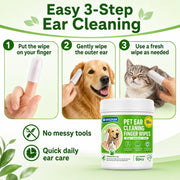 SIKEZHAN 50 Count Pet Ear Cleaning Finger Wipes, Safe Gentle Soft Pre-Moistened Wiping Sleeves for Dogs Cats Wax Dirt Remover