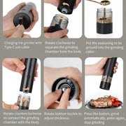 USB Electric Automatic Mill Pepper And Salt Grinder With LED Light Adjustable Coarseness Partner Grinders Kitchen Cooking Tool