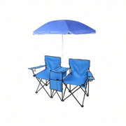 Portable Outdoor 2-Seat Folding Chair With Removable Sun Umbrella Blue, Camping Chair, Beach Essentials