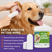 SIKEZHAN 50 Count Pet Ear Cleaning Finger Wipes, Safe Gentle Soft Pre-Moistened Wiping Sleeves for Dogs Cats Wax Dirt Remover