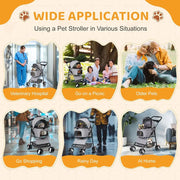 Convertible 3-in-1 Pet Stroller for Dogs and Cats, with 4 Wheels, Removable Basket, Cup Holder, Ideal for Small to Medium Pets (